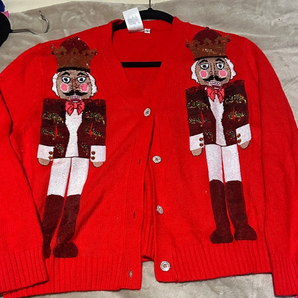 QUEEN OF SPARKLES Red Nutcracker Women's Cardigan
